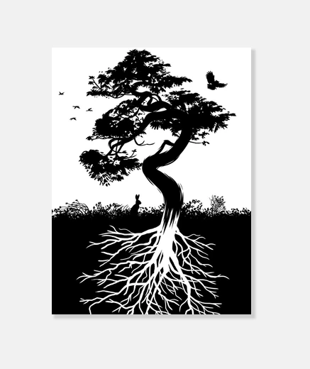 Wall nature tree with roots