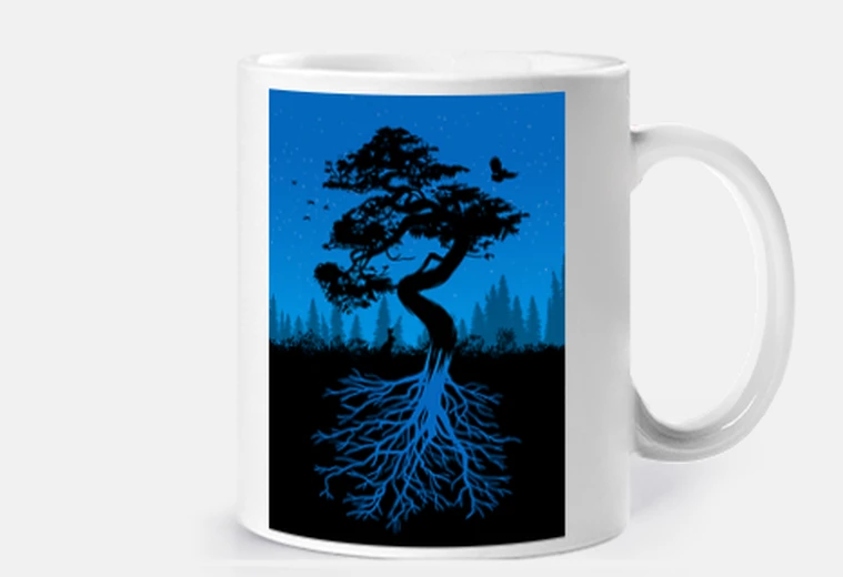 Cup nature tree with roots at night
