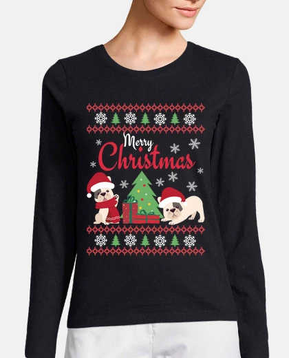 Camiseta navidad bulldog francés feliz navidad