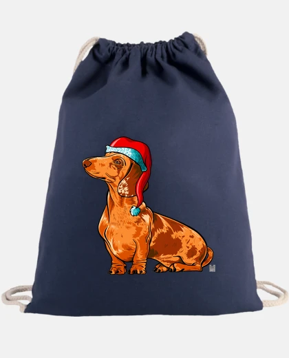 Bag navy blue sack backpack dachshund dog christmas