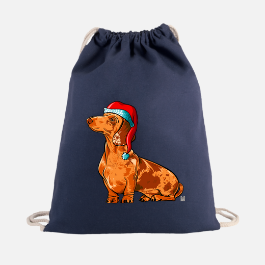 navy blue sack backpack dachshund dog christmas
