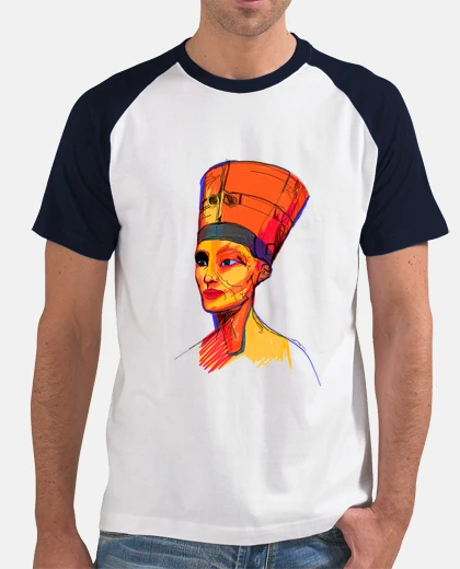 Camiseta Nefertiti by Aitana Perez / Hombre, estilo béisbol, blanca y azul marino