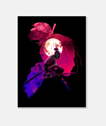 Wall negative blood moon samurai