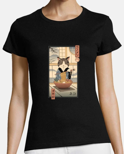 Tee-shirt neko ramen ukiyo-e shirt femme