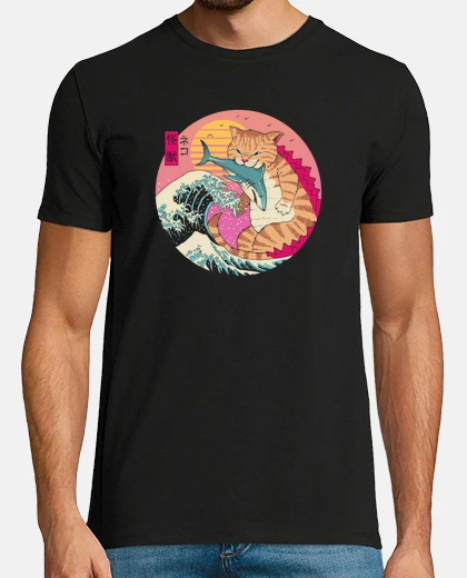 T-shirt neko wave kaiju shirt mens