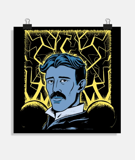 Poster nicolas tesla the genius of science, precursor of artificial intelligence poster, ai