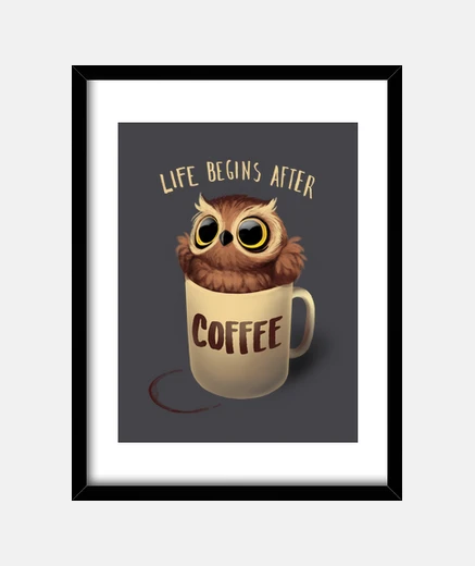 Framed night owl - cute owl - morning coffee