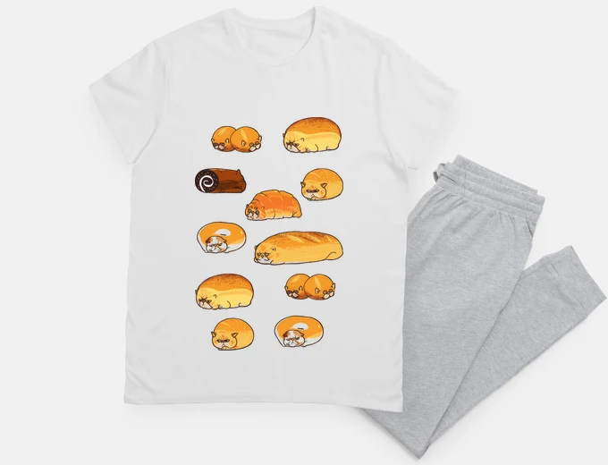 Pajama night tshirt, babydoll, cat breads, cat, kitten, bread, baker, bakery, pastry, cakes,