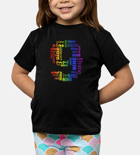 Kids Nine 9th Birthday  Colorful Words