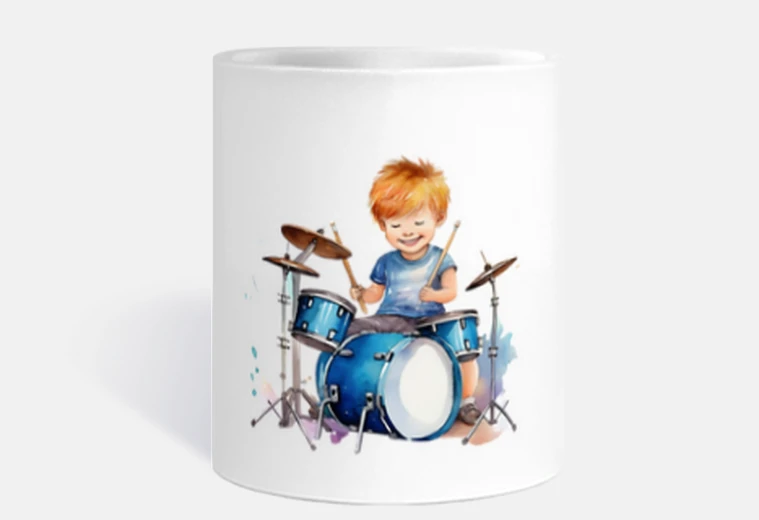 Taza niño tocando la batería, nieto, niño, hijo,