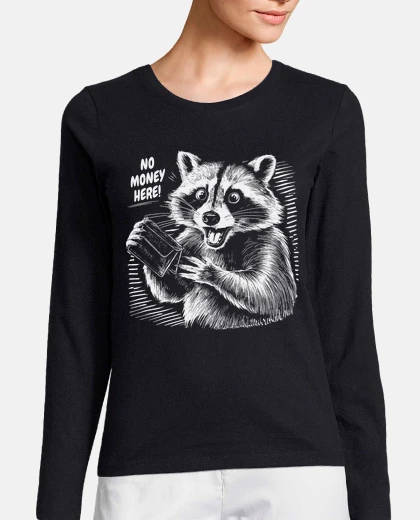 Playera NO MONEY HERE MAPACHE MIRANDO CARTERA