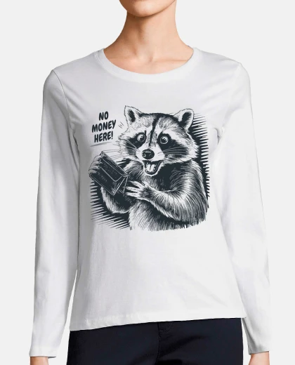 Playera NO MONEY HERE MAPACHE MIRANDO CARTERA