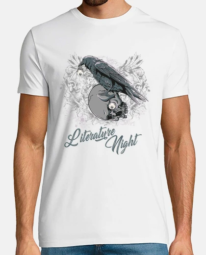 Camiseta Noche de literatura edgar allan poe cuervo negro sobre cráneo
