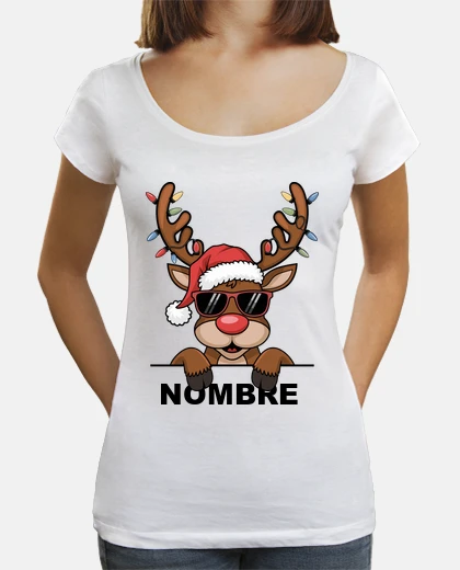 Camiseta Nombre personalizado reno de Navidad