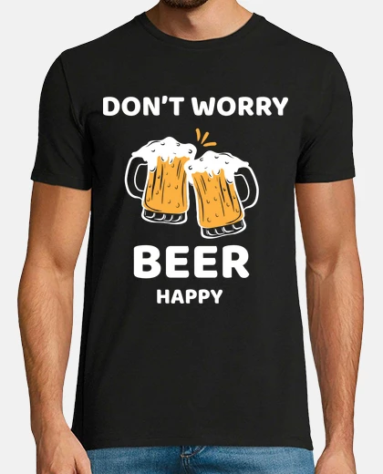 T-shirt non preoccuparti, birra, buon umore, bevanda in vetro