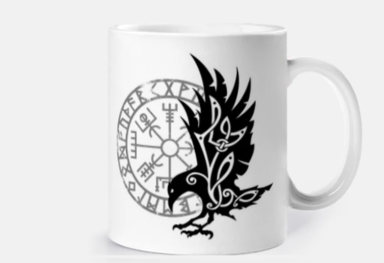 Cup norse raven vegvisir viking symbol
