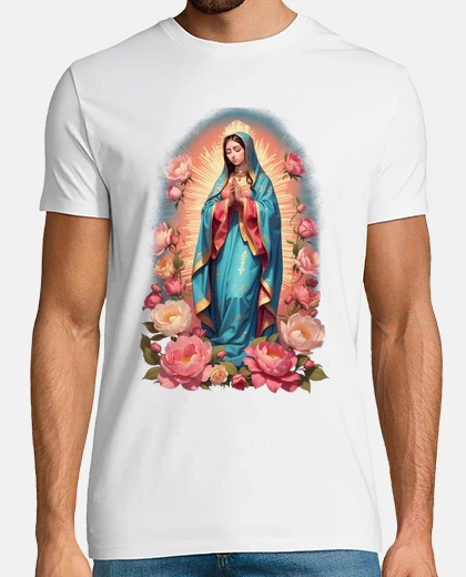 T-shirt nostra signora di guadalupe vergine delle peonie rosa latine