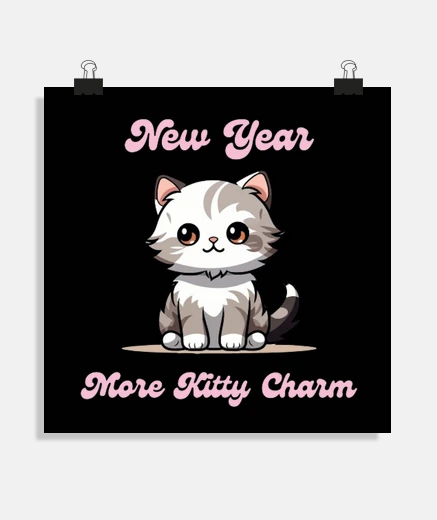 Poster nouvel an, plus de charme de chaton, chat mignon