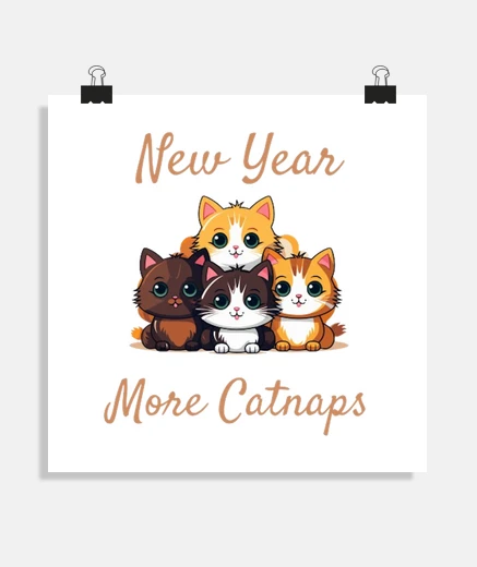 Poster nouvel an plus de siestes chats mignons