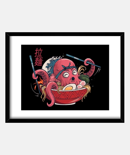 Framed octopus ramen japanese wave on kanagawa
