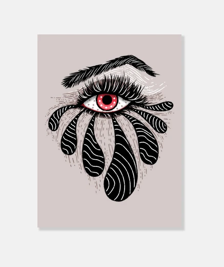 Tableau oeil rouge avec des larmes noires