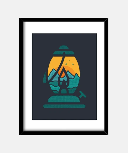 Framed oil lamp