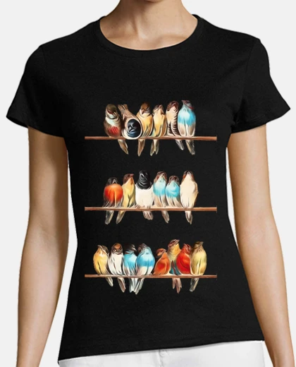 Tee-shirt oiseaux rassemblés sur des fils fil angle 
