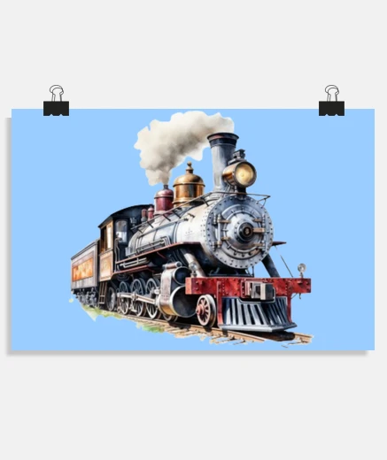 Poster old locomotive railway poster garage workshop living room poster