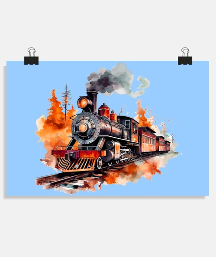 Poster old locomotive sunset posters office living room workshop reception stand poster
