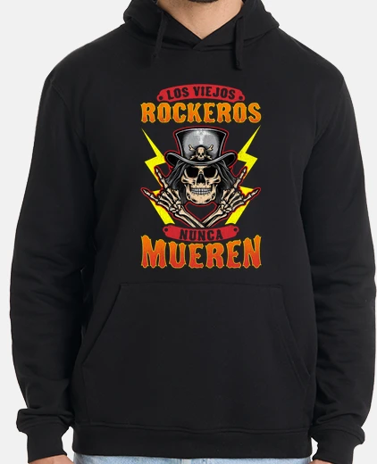 Hoodie old rockers never die skull guitars music heavy metal