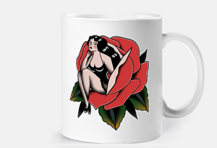 Cup old school pin up red rose