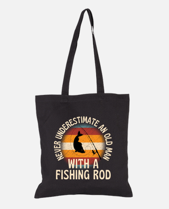 Old man with a fishing rod bag