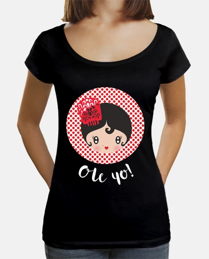 Camiseta Ole yo! - Black Mujer, cuello ancho & Loose Fit, negra