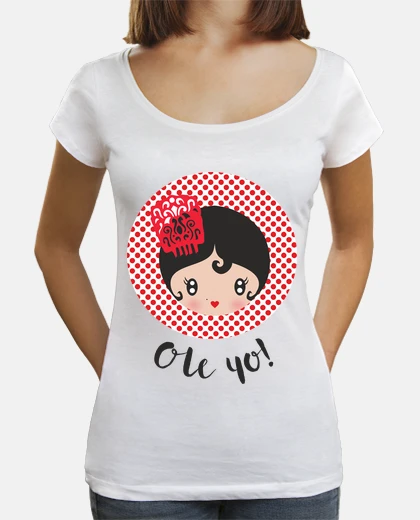 Camiseta Ole yo! - Mujer, cuello ancho & Loose Fit, blanca