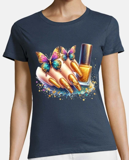 Tee-shirt ongles paillettes années 90 disco mode maquillage à personnaliser 