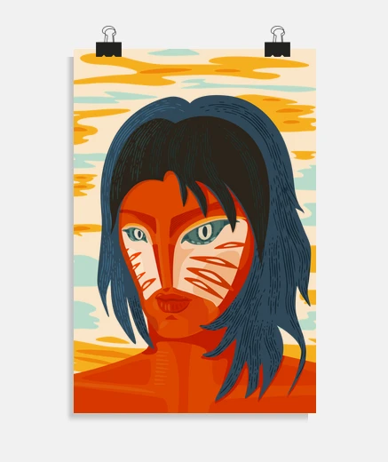 Poster Orange Alien Girl Trippy Weird Portrait