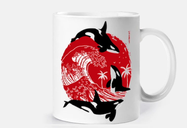 Tazza orche sulla grande onda