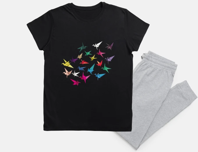 Pyjama origami, flight of birds in paper folding, nightie, gift for origamist