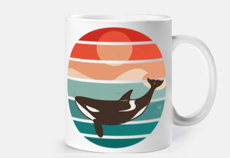 Mug orque baleine vintage coucher de soleil