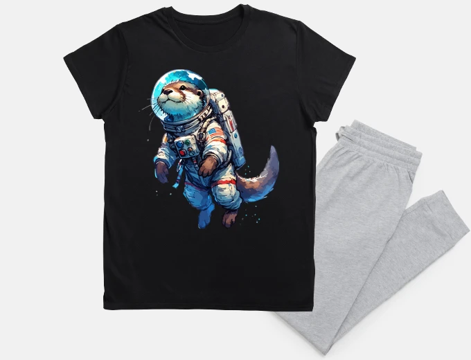 Pajama Otter Astronaut Space Watercolor