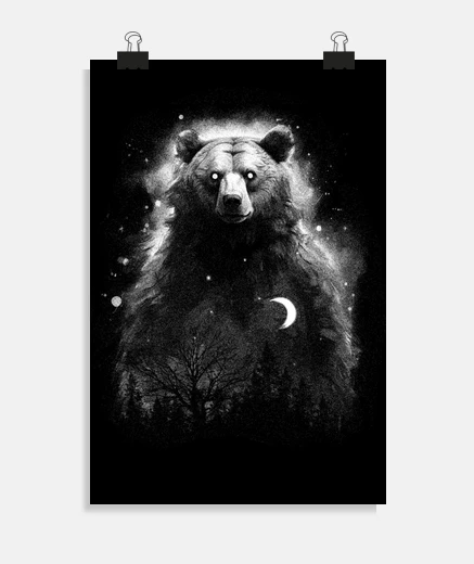 Poster ours brun mystique au clair de lune garde forestier affiche poster décoration serveur vendeur écolog