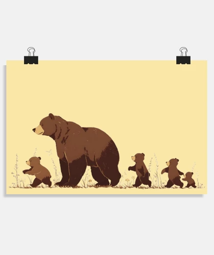 Poster ours famille papa maman enfants en poster atelier chambre salon studio affiche 