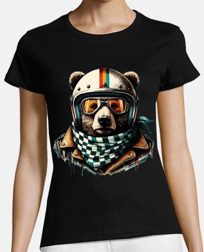 Tee-shirt ours motard dans un casque à carreaux