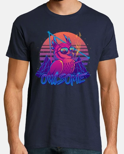 Tee-shirt owlsome - oiseau génial hibou retrowave 80s - chemise pour homme