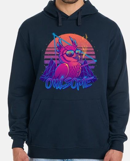 Sweat owlsome - owl awesome bird retrowave 80 - mens à capuche