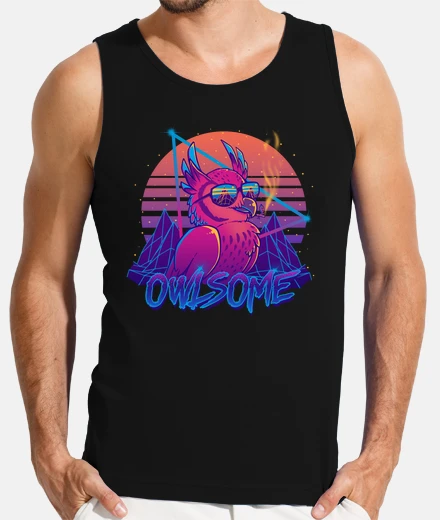 T-shirt owlsome - owl awesome bird retrowave 80 - mens tank