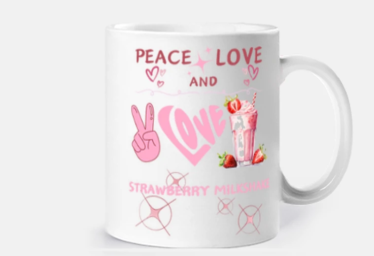 Tazza pace amore e frappè alla fragola