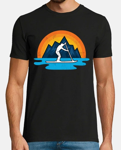 Camiseta paddleboarding retro atardecer lago reg
