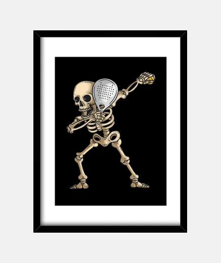 Framed padel player dabbing skeleton skull