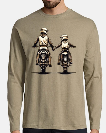 T-shirt padre e figlio in sella a moto da cross